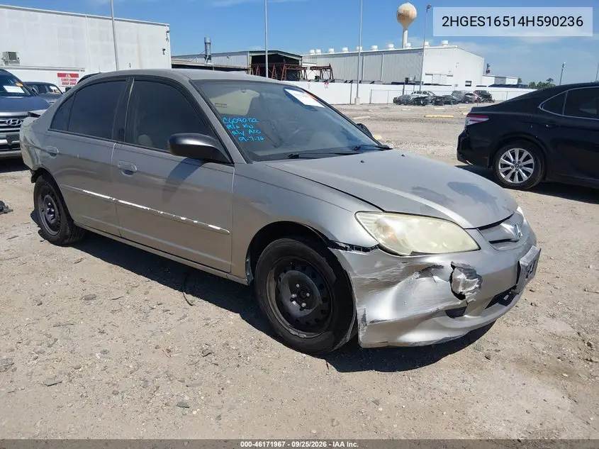 HONDA CIVIC 2004, VIN 2HGES16514H590236