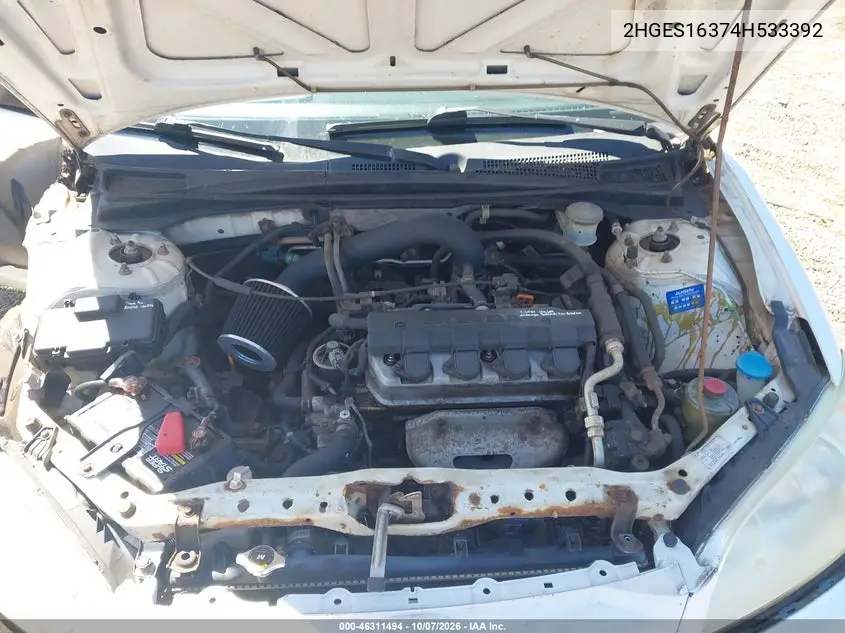 2004 HONDA CIVIC VIN 2HGES16374H533392 — фото 10