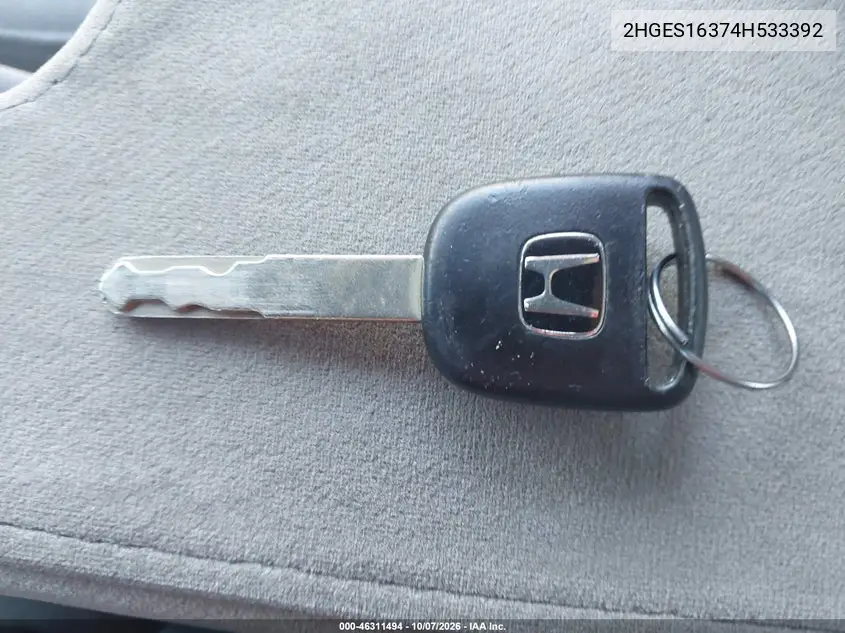 2004 HONDA CIVIC VIN 2HGES16374H533392 — фото 11