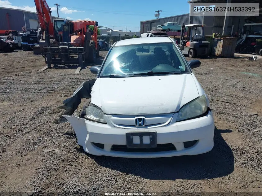 2004 HONDA CIVIC VIN 2HGES16374H533392 — фото 12