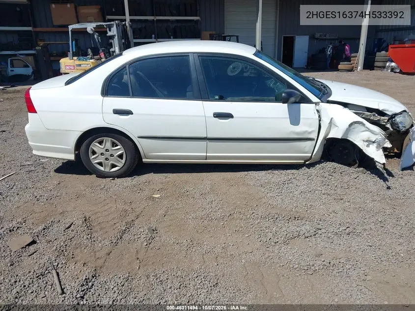 2004 HONDA CIVIC VIN 2HGES16374H533392 — фото 13