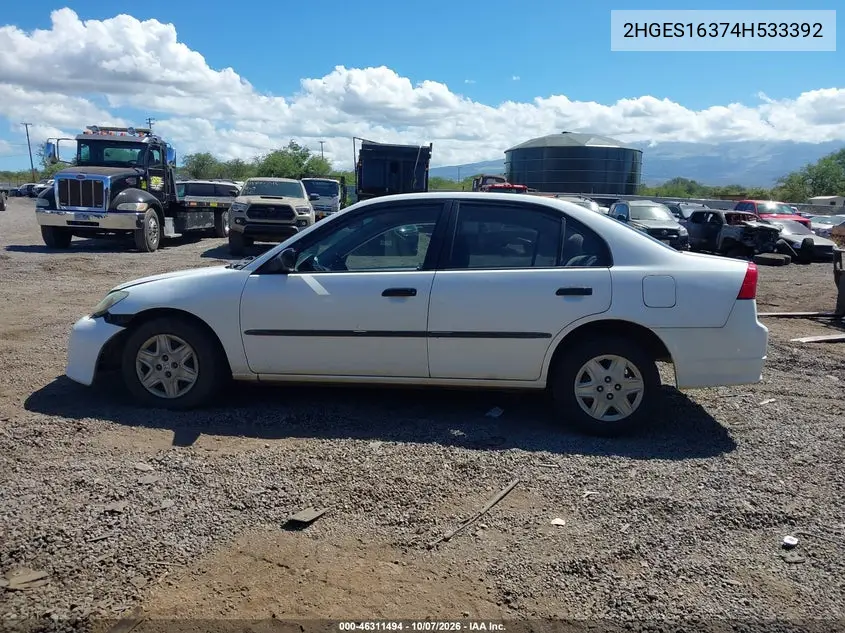 2004 HONDA CIVIC VIN 2HGES16374H533392 — фото 14