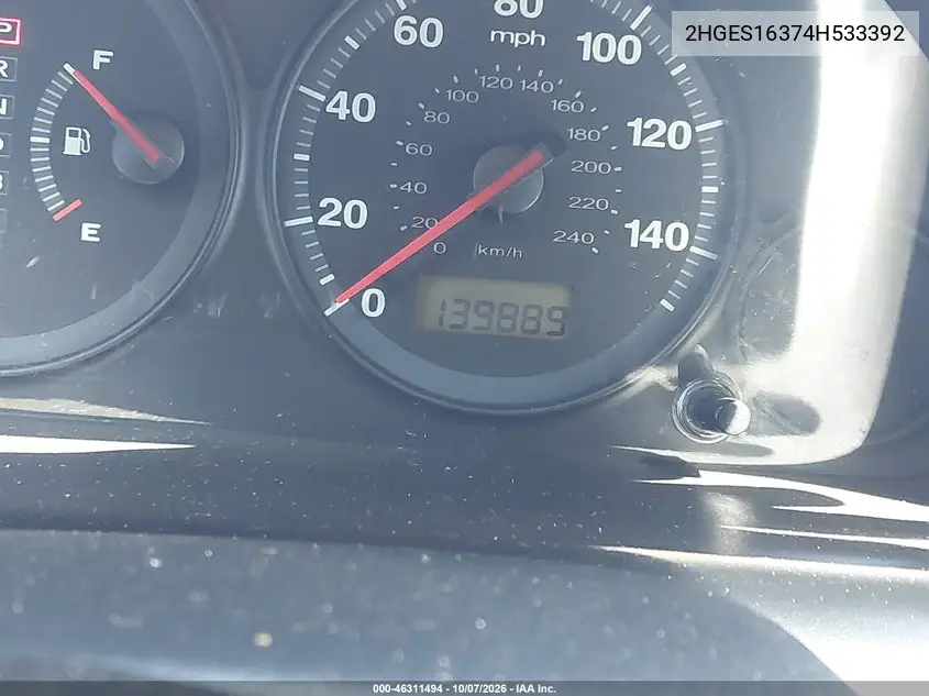 2004 HONDA CIVIC VIN 2HGES16374H533392 — фото 15
