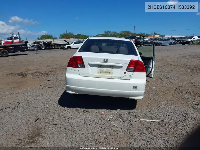 2004 HONDA CIVIC VIN 2HGES16374H533392 — фото 16