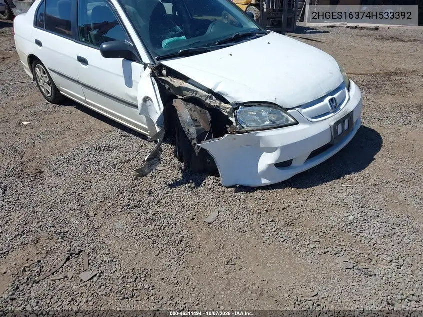 2004 HONDA CIVIC VIN 2HGES16374H533392 — фото 6
