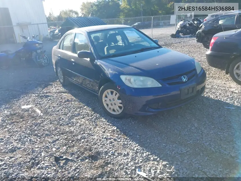 HONDA CIVIC 2004, VIN 2HJES16584H536884