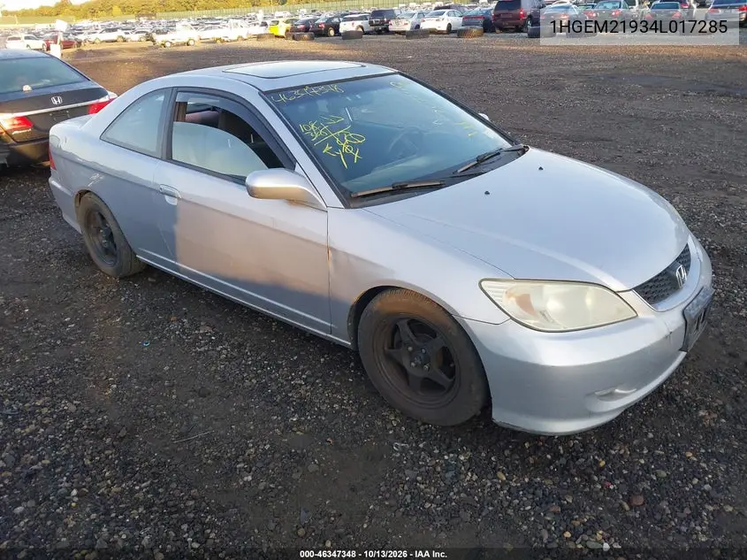 HONDA CIVIC 2004, VIN 1HGEM21934L017285