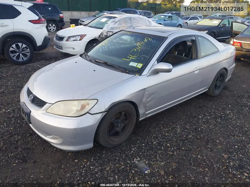 2004 HONDA CIVIC VIN 1HGEM21934L017285 — фото 2