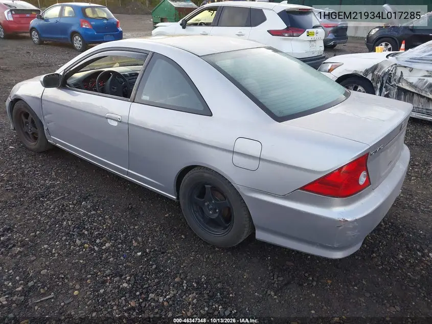 2004 HONDA CIVIC VIN 1HGEM21934L017285 — фото 3