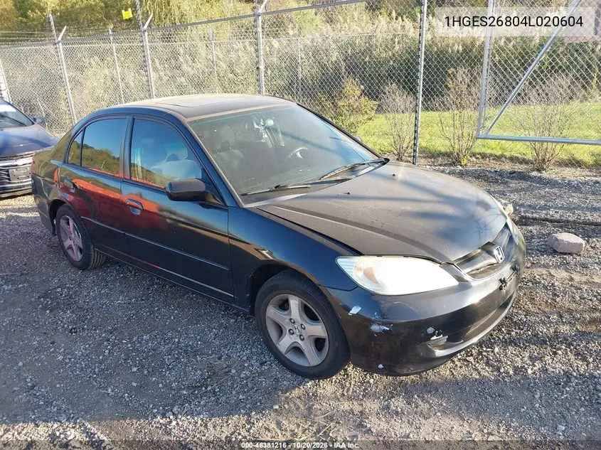 HONDA CIVIC 2004, VIN 1HGES26804L020604