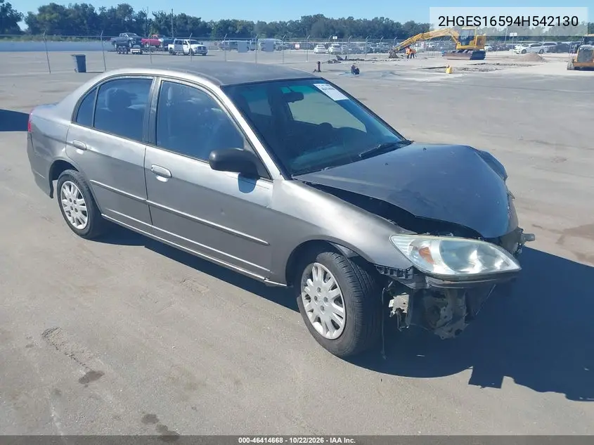 HONDA CIVIC 2004, VIN 2HGES16594H542130
