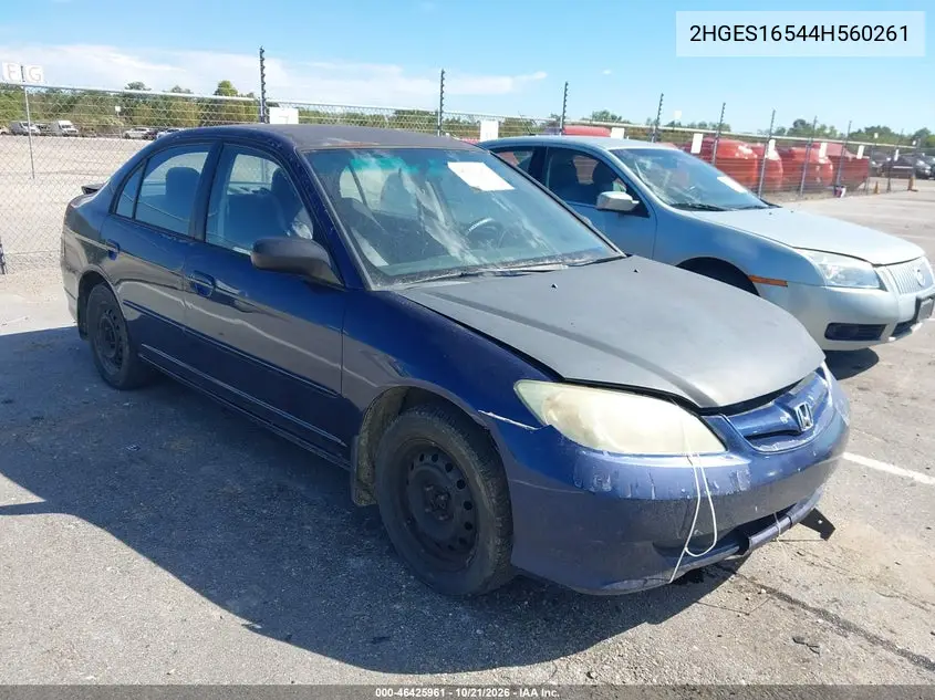 HONDA CIVIC 2004, VIN 2HGES16544H560261