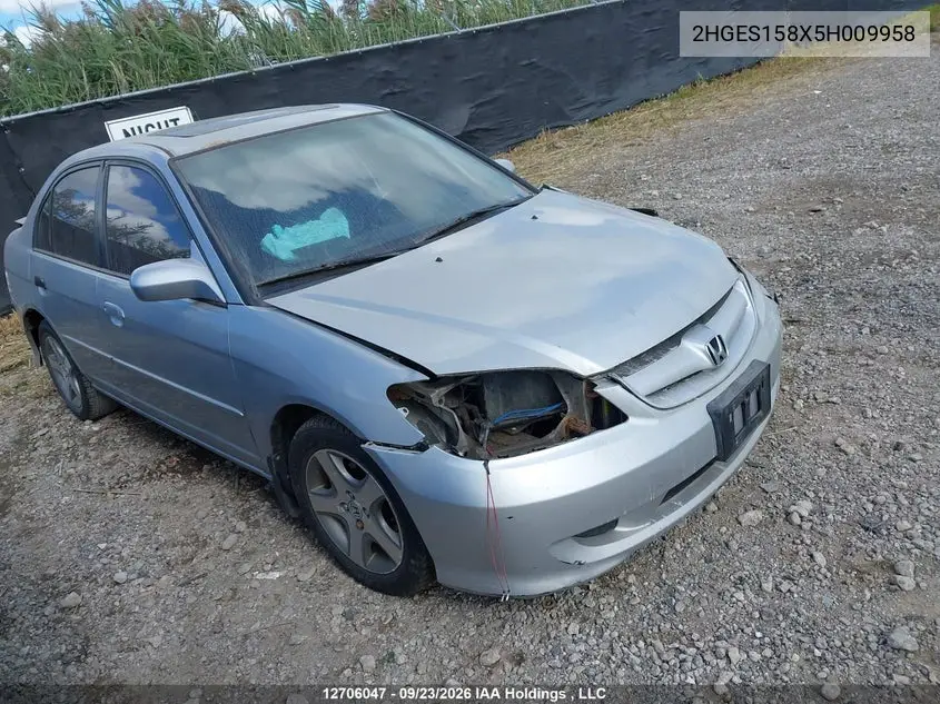 HONDA CIVIC 2005, VIN 2HGES158X5H009958