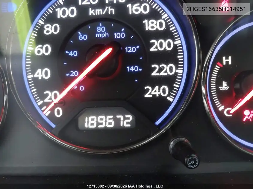 2005 HONDA CIVIC VIN 2HGES16635H014951 — фото 15