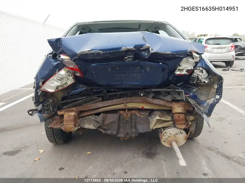 2005 HONDA CIVIC VIN 2HGES16635H014951 — фото 16