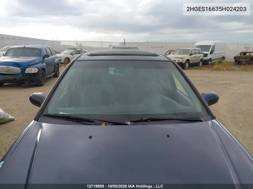 2005 HONDA CIVIC VIN 2HGES16635H024203 — фото 17