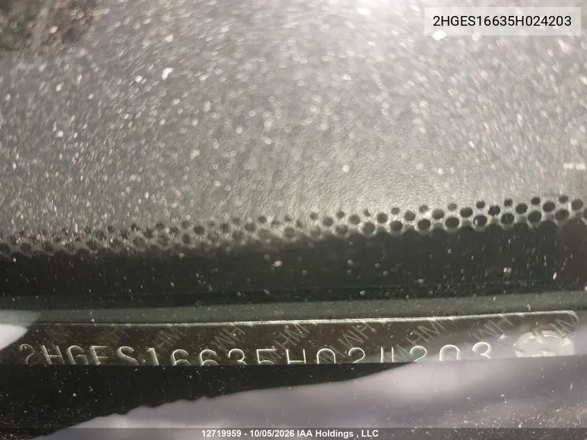 2005 HONDA CIVIC VIN 2HGES16635H024203 — фото 9