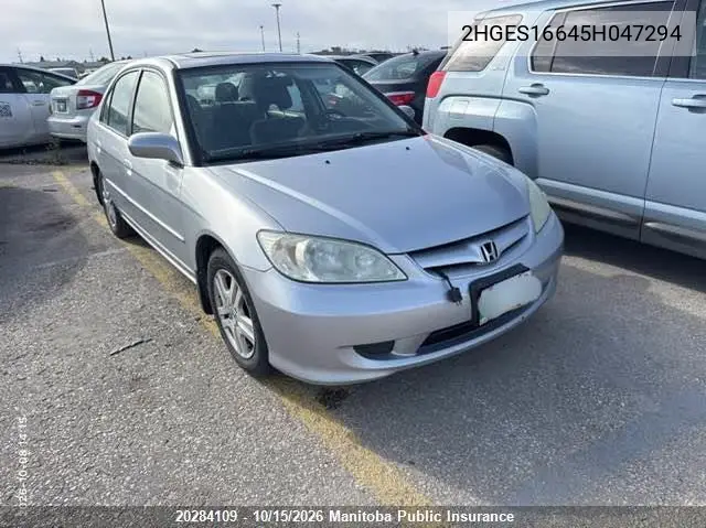 HONDA CIVIC 2005, VIN 2HGES16645H047294