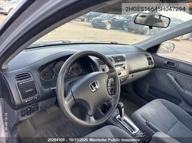 2005 HONDA CIVIC VIN 2HGES16645H047294 — фото 5