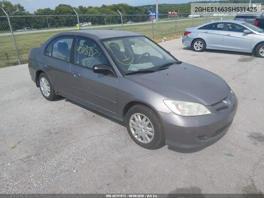 HONDA CIVIC 2005, VIN 2HGES16635H531425