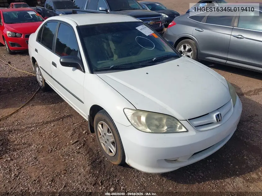 HONDA CIVIC 2005, VIN 1HGES16345L019410