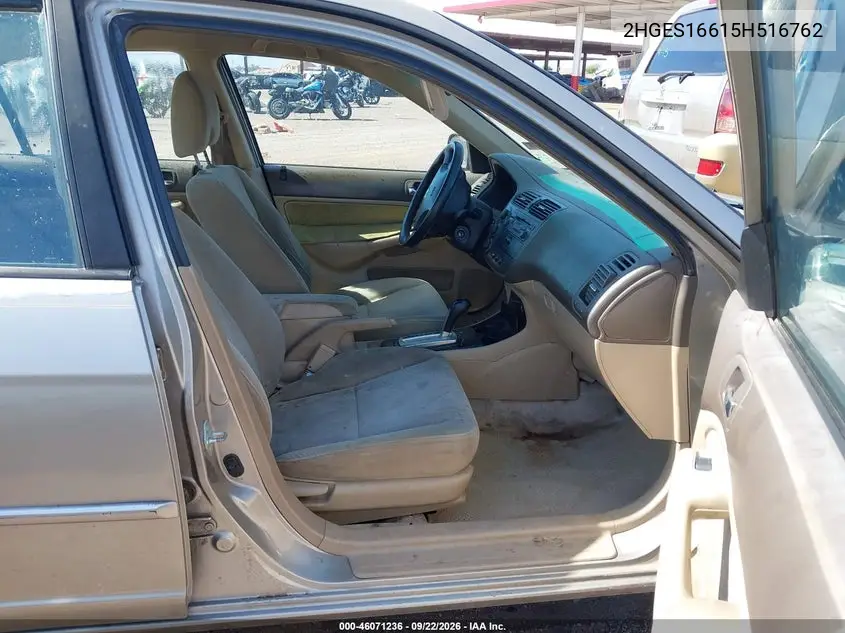 2005 HONDA CIVIC VIN 2HGES16615H516762 — фото 5