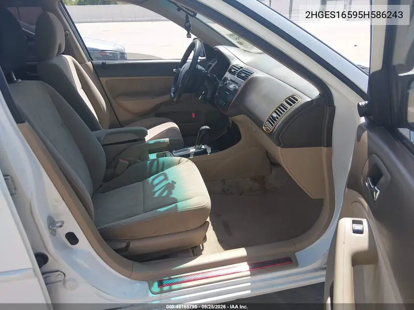 2005 HONDA CIVIC VIN 2HGES16595H586243 — фото 5
