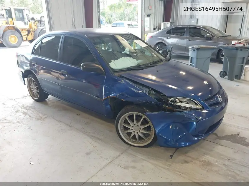 HONDA CIVIC 2005, VIN 2HGES16495H507774