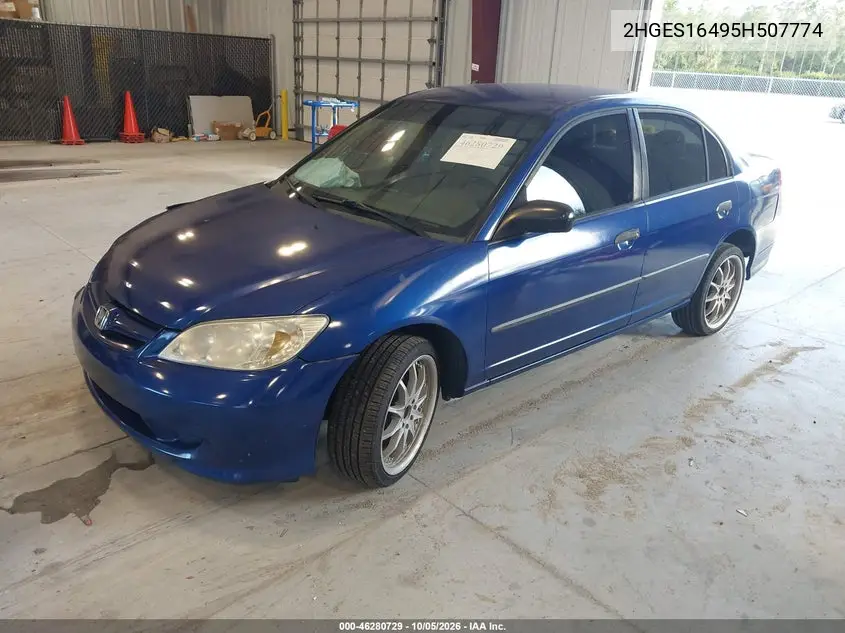 2005 HONDA CIVIC VIN 2HGES16495H507774 — фото 2