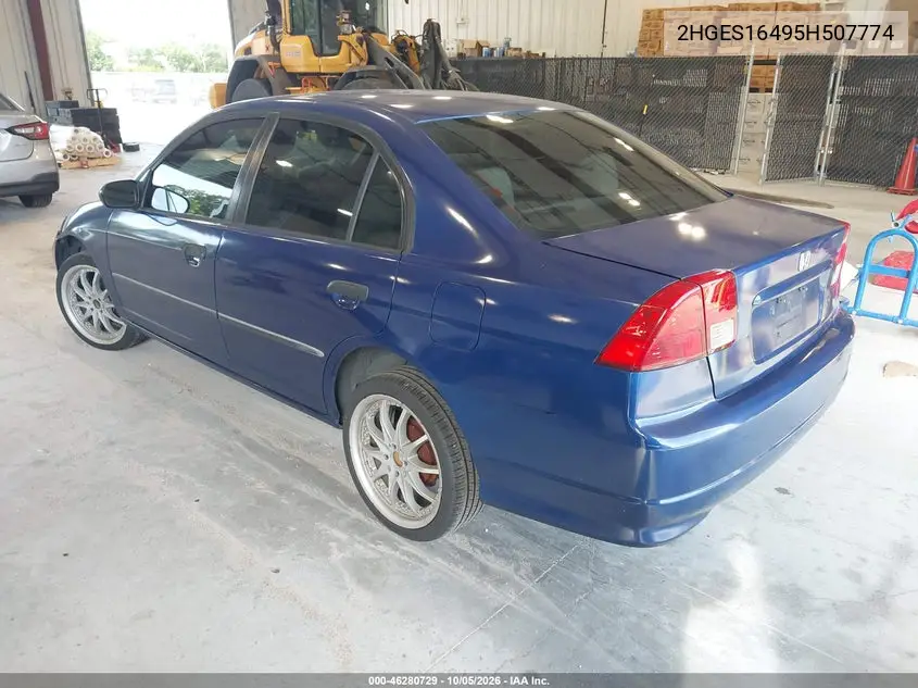 2005 HONDA CIVIC VIN 2HGES16495H507774 — фото 3