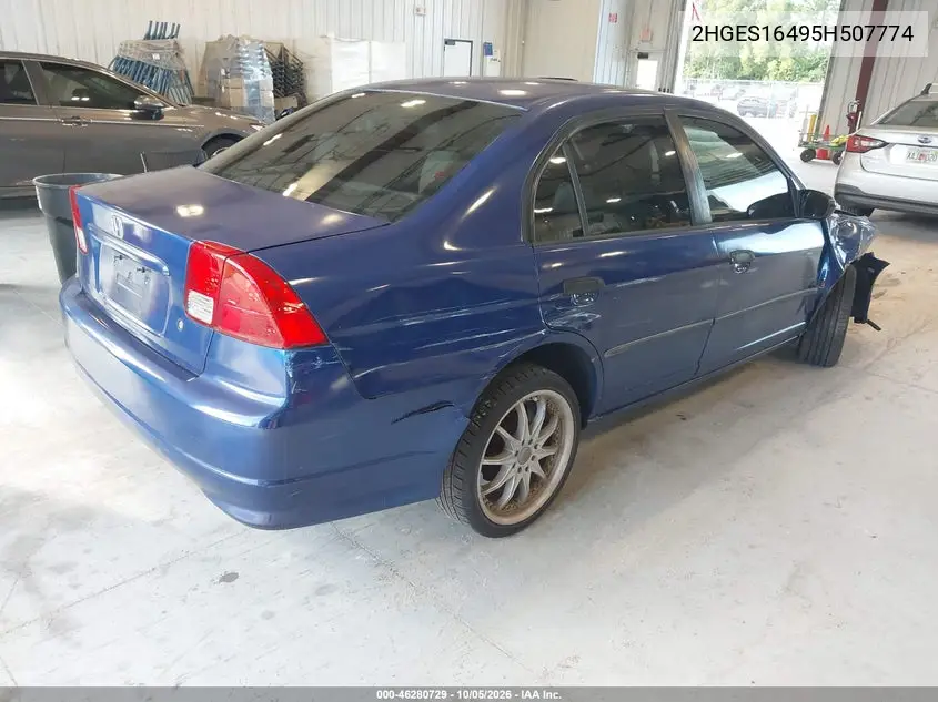 2005 HONDA CIVIC VIN 2HGES16495H507774 — фото 4