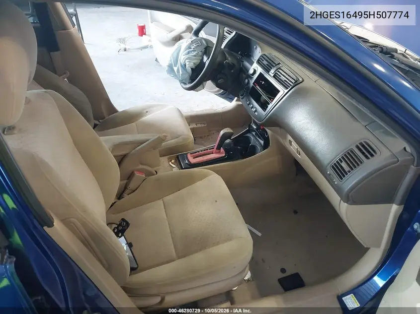 2005 HONDA CIVIC VIN 2HGES16495H507774 — фото 5