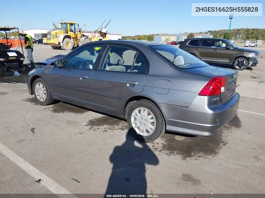 2005 HONDA CIVIC VIN 2HGES16625H555828 — фото 3