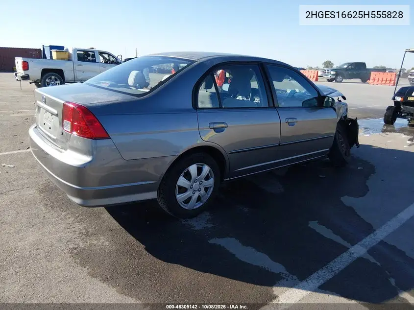 2005 HONDA CIVIC VIN 2HGES16625H555828 — фото 4