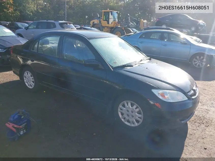 HONDA CIVIC 2005, VIN 2HGES16615H608051
