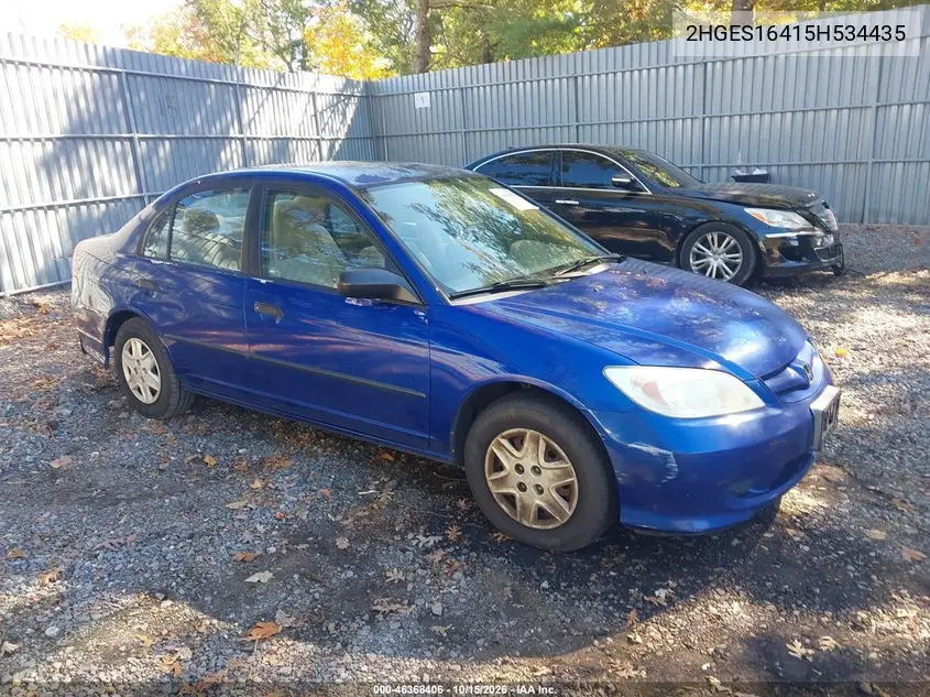 HONDA CIVIC 2005, VIN 2HGES16415H534435