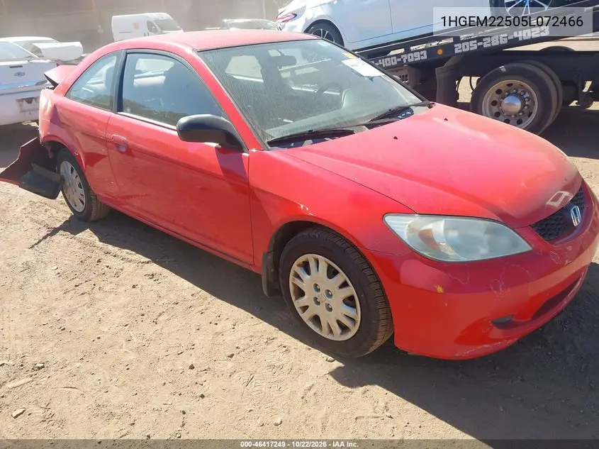 HONDA CIVIC 2005, VIN 1HGEM22505L072466