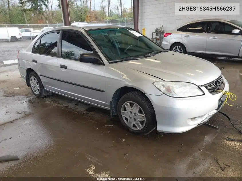 HONDA CIVIC 2005, VIN 2HGES16345H566237