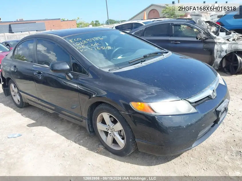 HONDA CIVIC 2006, VIN 2HGFA168X6H016318