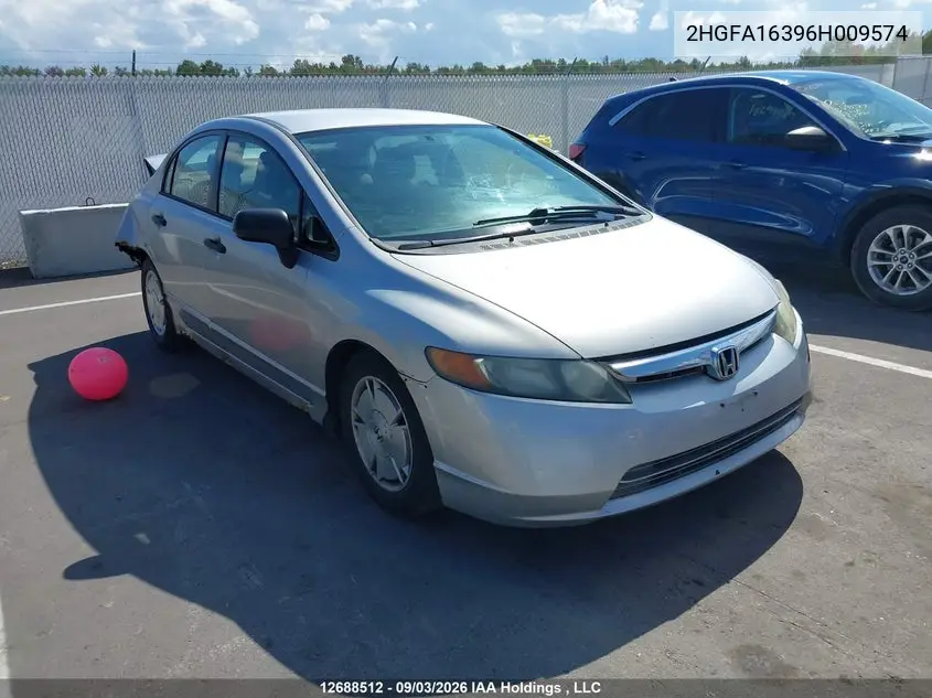 HONDA CIVIC 2006, VIN 2HGFA16396H009574