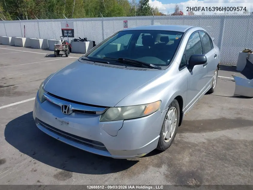 2006 HONDA CIVIC VIN 2HGFA16396H009574 — фото 2