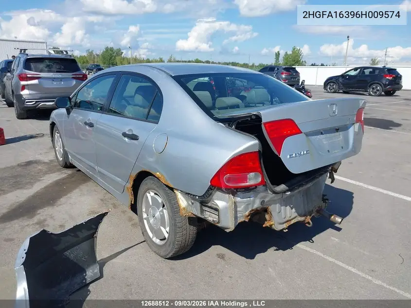 2006 HONDA CIVIC VIN 2HGFA16396H009574 — фото 3