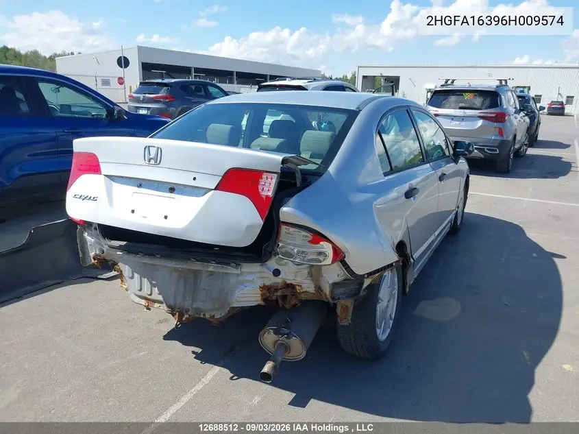 2006 HONDA CIVIC VIN 2HGFA16396H009574 — фото 4