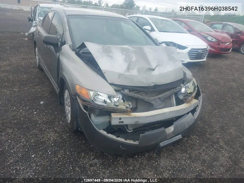 HONDA CIVIC 2006, VIN 2HGFA16396H038542