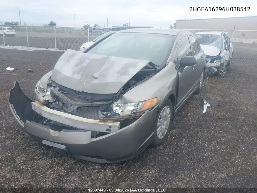 2006 HONDA CIVIC VIN 2HGFA16396H038542 — фото 2