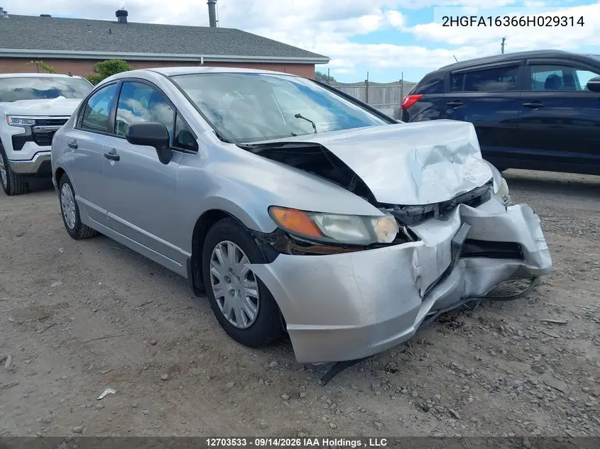 HONDA CIVIC 2006, VIN 2HGFA16366H029314