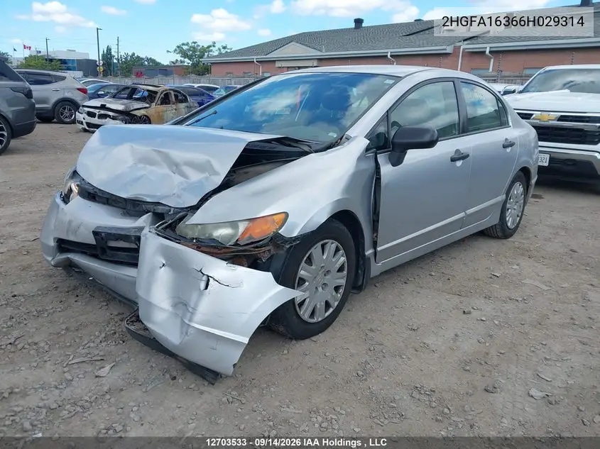2006 HONDA CIVIC VIN 2HGFA16366H029314 — фото 2