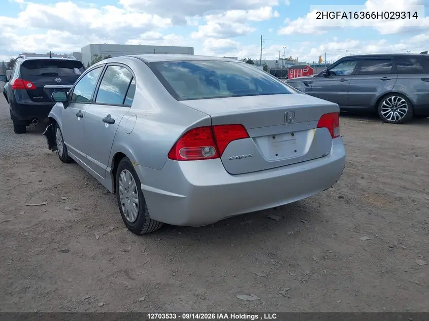 2006 HONDA CIVIC VIN 2HGFA16366H029314 — фото 3
