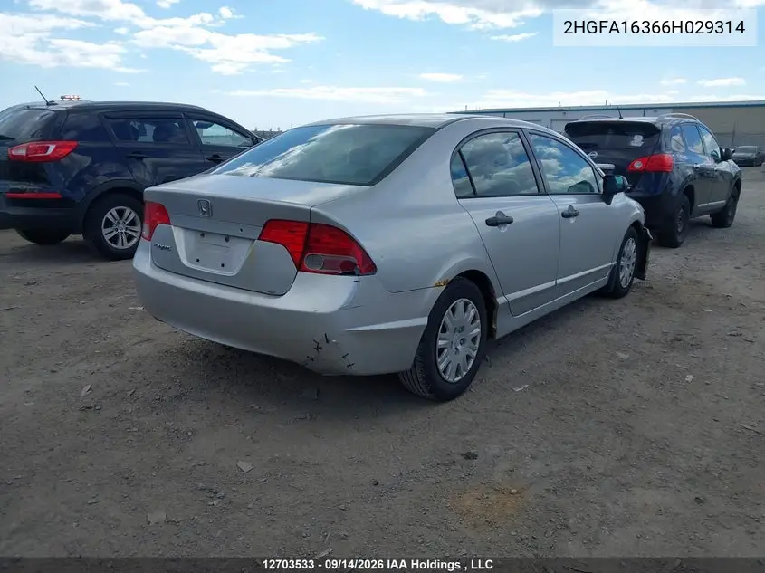 2006 HONDA CIVIC VIN 2HGFA16366H029314 — фото 4