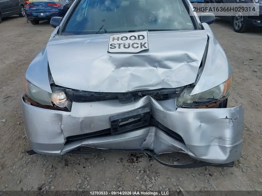 2006 HONDA CIVIC VIN 2HGFA16366H029314 — фото 6